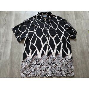 Anthony Mark Hankins Button-Down Shirt With Zebra Print Black White L